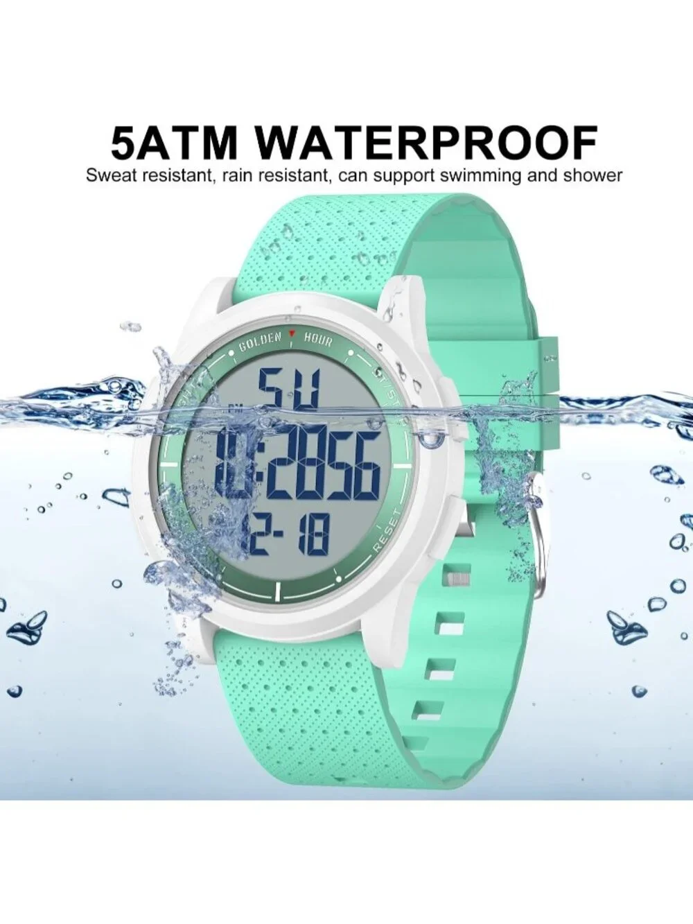 Men's Green Rubber Strap Ultra-Thin Minimalist Sports Waterproof Digital Watch